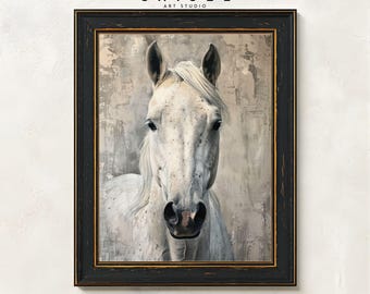 White Horse Portrait Wall Art Printable | Rustic Farm Animal Art | Neutral Country Decor | Farmhouse Wall Art Printable Download