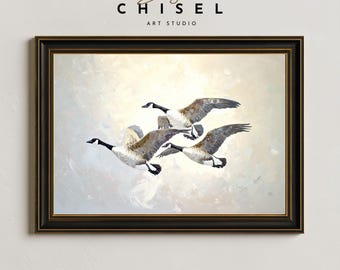 Canada Geese Wall Art Printable | Flying Goose Waterfowl Print | Hunting Decor | Wildlife Artwork | Rustic Cabin Nature Wall Art