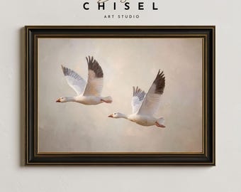 Snow Geese Wall Art Printable | Flying Waterfowl Artwork | Hunting Cabin Decor | Wildlife Print | Rustic Nature Inspired Goose Wall Art