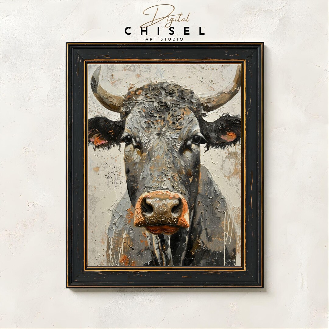 Rustic Bull Bull Wall Art Printable | Rustic Cattle Portrait | Farm Animal Artwork ...