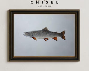 Lake Trout Wall Art | Rustic Fishing Decor for Cabin, Lake House, Man Cave | Freshwater Fish Painting for Lodge & Outdoors Enthusiasts