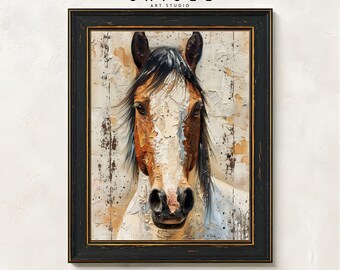 Horse Portrait Wall Art Printable | Western Farm Animal Artwork | Rustic Equine Painting | Country Ranch Decor