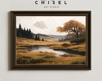 Fall Landscape Wall Art | Autumn Printable | Rustic Nature Print | Moody Countryside Decor | Neutral Fall Art | River Landscape