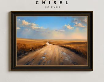 Long Prairie Road Landscape Wall Art Printable | Open Country Road Art | Rustic Rural Decor | Modern Farmhouse