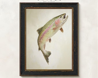 Rainbow Trout Wall Art | Fishing Decor for Cabin or Lake House | Angler Gift Print for Fishermen | Rustic Freshwater Fish Artwork