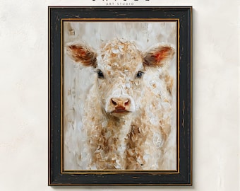 Highland Calf Portrait Wall Art Printable | Farmhouse Cow Art | Rustic Farm Animal Decor | Country Neutral Wall Art