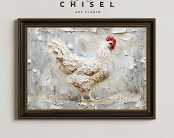 White Hen Farm Wall Art Printable | Rustic Chicken Artwork | Country Farmhouse Decor | Minimal Rural Wall Art