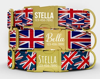 Collar para perro personalizado con bandera británica: Conjunto de collar y correa con estampado del Reino Unido LI-082