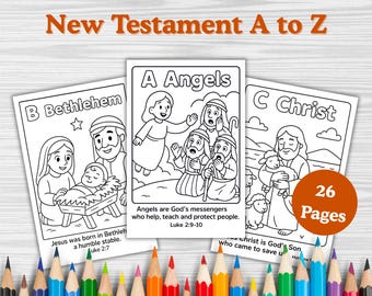 26 páginas para colorir do Novo Testamento de A a Z baseadas na fé (download digital)