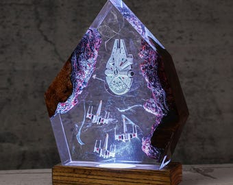 Handmade Resin Space Ship Night Light, Sci-Fi Desk Lamp