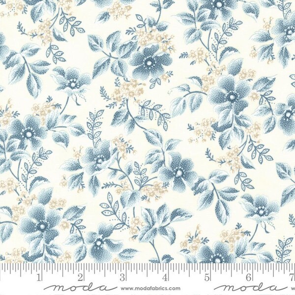 Cascade by 3 Sisters - Blossoms - White/Blue - Moda 44321 21 - REMNANT