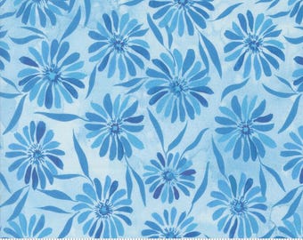 Sunshine and Blue Skies by Create Joy Project - Floral Watercolor - Lt Blue - Moda 39825 13 - REMNANT