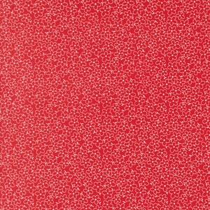May include: A vibrant red fabric featuring a dense, repeating pattern of small, five-petaled white flowers. Each flower is outlined in a thin white line, creating a consistent and uniform floral motif across the entire surface of the material.