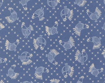 The Henhouse by Gingiber - Cross Stitch Chickens - Blue - Moda 48434 19 - REMNANT