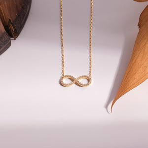 14K Gold Infinity Necklace, CZ Diamond, Endless Love Symbol
