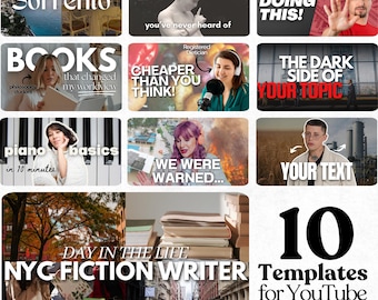 10 Modern YouTuber Thumbnail Templates: Customizable Canva Designs (Digital Download)