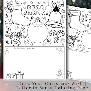 Printable Letter to Santa Coloring Page, Christmas Activity Sheet for Kids, Dear Santa Template, Holiday Coloring Printable, Santa Wish List image 1