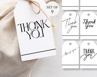 Thank You Tags, Favor Tags, Printable Set of 9 Gift Tags For Holidays, Birthdays, Weddings & Everyday Use, Instant Download