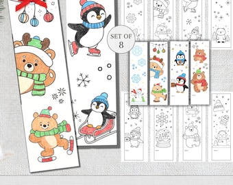 Signets à colorier Pays des merveilles hivernales, Activités à imprimer pour la classe, Signets imprimables, Signets des Fêtes, Cadeaux pour fête de Noël