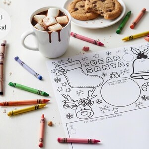 Printable Letter to Santa Coloring Page, Christmas Activity Sheet for Kids, Dear Santa Template, Holiday Coloring Printable, Santa Wish List image 2
