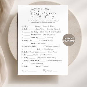 Minimalistische Name, die Baby-Song-Baby-Dusche-Spiel, druckbare Baby-Song-Spiel, Neutral-Baby-Dusche-Musik-Trivia-Aktivität, digitaler Download