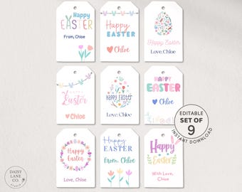 Bearbeitbare Ostergeschenkanhänger, druckbare Frohe Ostern Tags, Kinder Ostern Leckerei Tags, Osterkorb, Klassenzimmer Ostern Mitbringsel Tags, Sofort Download