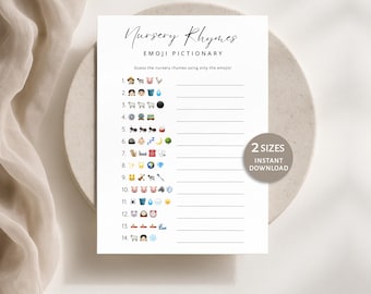 Emoji-Spiel mit Kinderreimen, minimalistisches Babyparty-Spiel, geschlechtsneutral, Babyparty-Quiz, Emoji-Pictionary, zum Ausdrucken, sofortiger Download