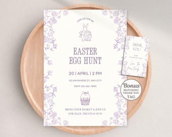 Bearbeitbare Ostereiersuche-Einladung, minimalistischer Osterbrunch einladen, druckbare Osterhasen-Party einladen, Blumenostern, sofortiger Download,