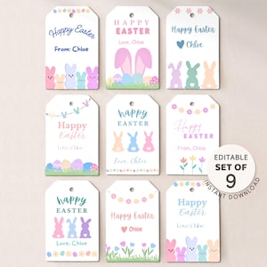 Editable Easter Gift Tags, Peeps Bunny Treat Tags, Pastel Easter Basket Tag, Printable Kids Easter Favor Tag, Class Easter, Instant Download
