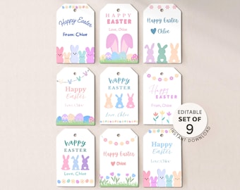 Editable Easter Gift Tags, Peeps Bunny Treat Tags, Pastel Easter Basket Tag, Printable Kids Easter Favor Tag, Class Easter, Instant Download