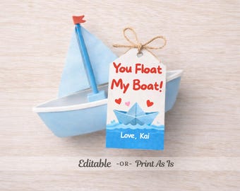 Bearbeitbare Valentinstag Geschenkanhänger, druckbar Sie schweben meine Boot Tags, Kinder Klassenzimmer Valentine Treat Tag, Boot Favor Tag, Jungen Valentinstag
