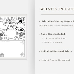Printable Letter to Santa Coloring Page, Christmas Activity Sheet for Kids, Dear Santa Template, Holiday Coloring Printable, Santa Wish List image 3