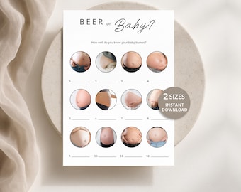 „Bier oder Baby?“ – Lustiges Babyparty-Spiel, druckbare Aktivität für die Babyparty, Bierbauch oder Babybauch, moderne Babyparty, sofortiger digitaler Download