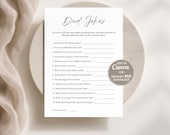 Dad Jokes Baby Shower Game Printable, Minimalist Dad Funny Jokes and Riddles, Editable Baby Shower Activity, Instant Download, Canva