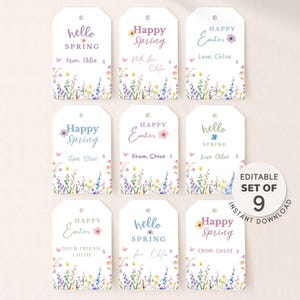 Bearbeitbare Ostergeschenkanhänger, Frühlingsgeschenkanhänger zum Ausdrucken, Kinder Ostern Candy Tags, Osterkorb, Klassenzimmer Ostern, Wildblume, Instant Download