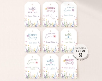 Bearbeitbare Ostergeschenkanhänger, Frühlingsgeschenkanhänger zum Ausdrucken, Kinder Ostern Candy Tags, Osterkorb, Klassenzimmer Ostern, Wildblume, Instant Download