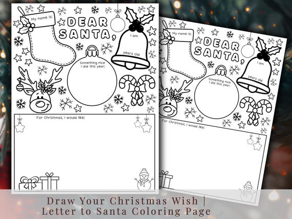 Printable Letter to Santa Coloring Page, Christmas Activity Sheet for Kids, Dear Santa Template, Holiday Coloring Printable, Santa Wish List