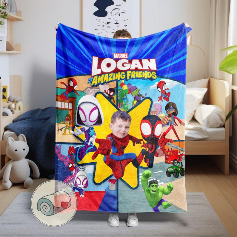 Custom Spidey and His Amazing Friends Blanket | Custom Face Spider-Man Toddler Gift | Personalized Marvel Baby Throw | Plush Kids Bedding immagine 10