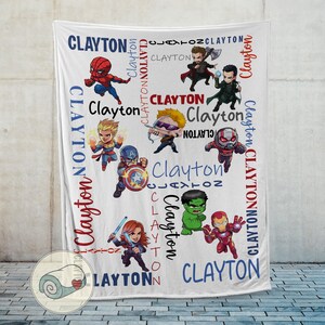 Marvel Avengers Blanket | Personalized Name | Spider-Man Iron Man Thor Throw | Boys Room Decor | Superhero Blanket immagine 19