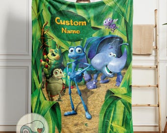Manta de Bichos / Manta personalizada de Flik con nombre / Regalo personalizado de Pixar / Canta con Heimlich / Ropa de cama infantil de forro polar acogedor