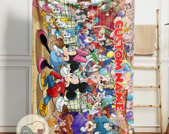 Mickey Mouse Minnie Party Disco Blanket | Personalized Custom Name | Celebration Birthday Decor | Cozy Fleece Throw Kids Bedding Gift
