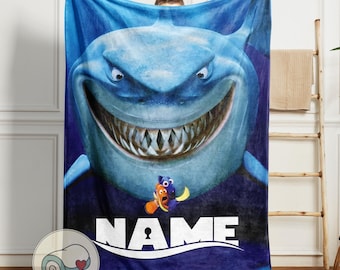Bruce Shark Blanket | Custom Name Finding Nemo | Personalized Dory Marlin | Disney Ocean Decor | Custom Kids Throw