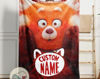 Turning Red Panda Mei Lee | Custom Name Fleece Blanket | Personalized Disney Kids Gift | Red Panda Nursery Decor | Movie Fan Gift
