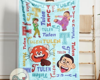 Turning Red Panda Mei Blanket | Personalized Name Tulen Kids Gift | Disney Pixar Turning Red Blue Throw | Custom Turning Red Friends Decor