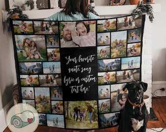 Personalized Photo Collage Blanket, Custom Quote Fleece Blanket, Personalized Gift With Text, Family Photo Keepsake, Custom Throw Blanket