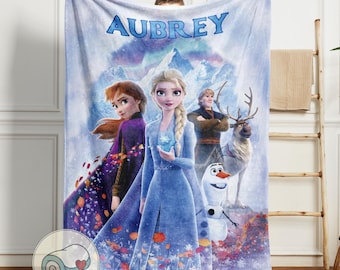 Personalized Frozen Elsa Anna Fleece | Custom Name Blanket | Olaf Sven Kristoff | Disney Princess Throw