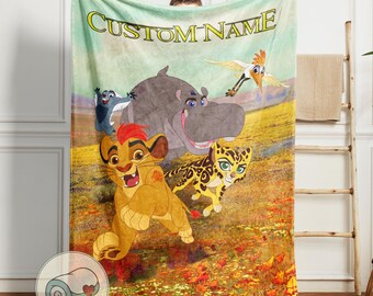 Lion Guard Personalized Blanket | Custom Name Disney Lion King Throw | Kion Bunga Meadow Bedding | Kids Flower Field Safari Gift
