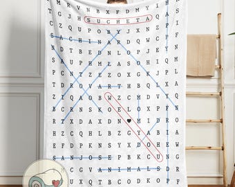 Personalized Word Search Blanket | Custom Names Family Gift | Custom Word Find Puzzle Bedding | Meaningful Personalized Throw for Mom Dad