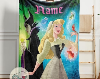 Sleeping Beauty Maleficent Blanket | Custom Name Personalized Gift | Aurora and Maleficent Bedding | Disney Villain Girl Room Decor Throw