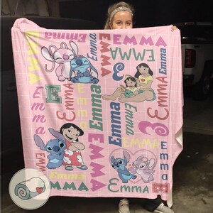 Stitch and Angel Blanket | Lilo Custom Name Repeating Throw | Personalized Pink Disney Fleece | Girls Room Decor image 9